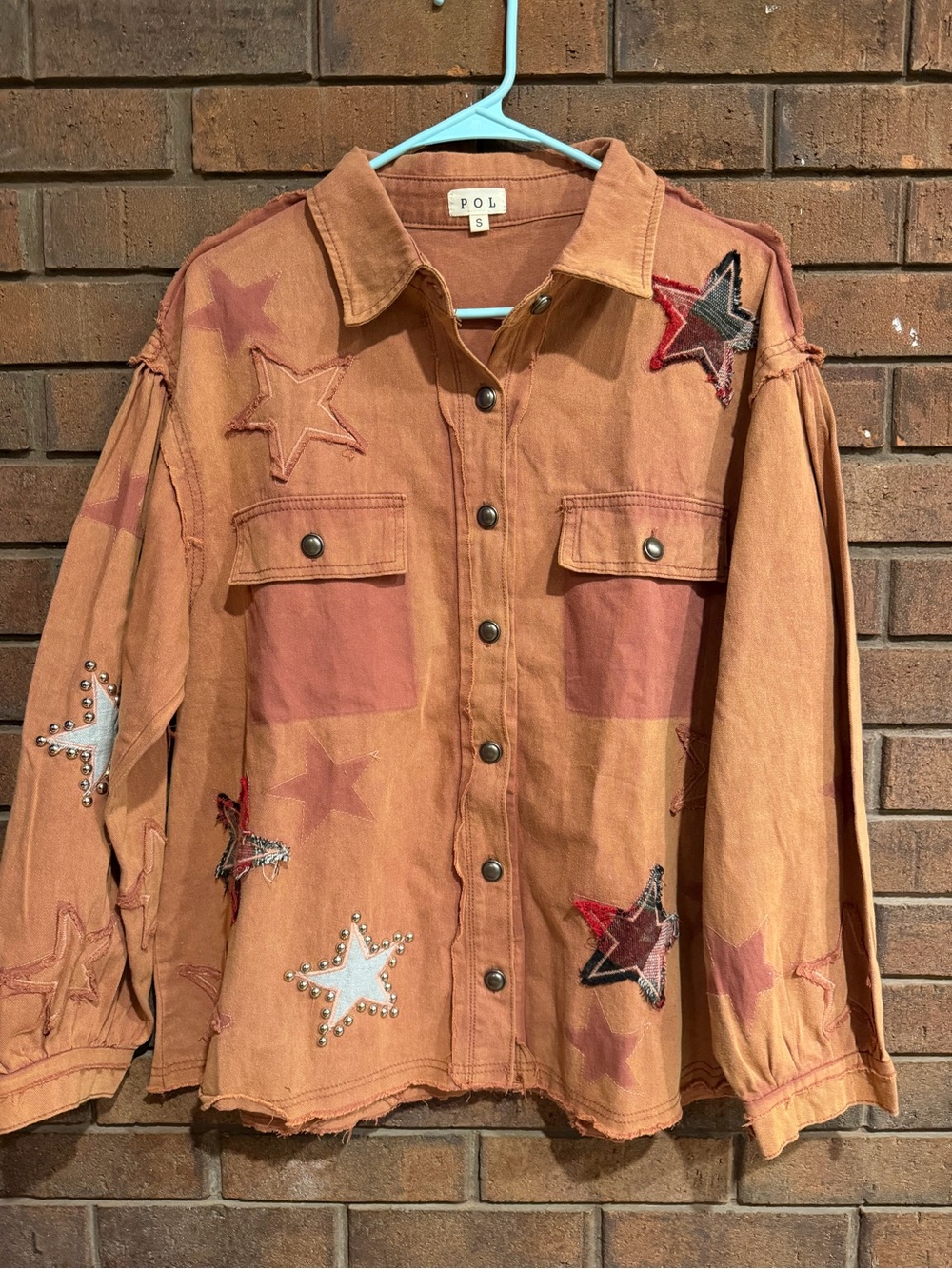 POL Rust Star-Embellished Utility Jacket shacket small new